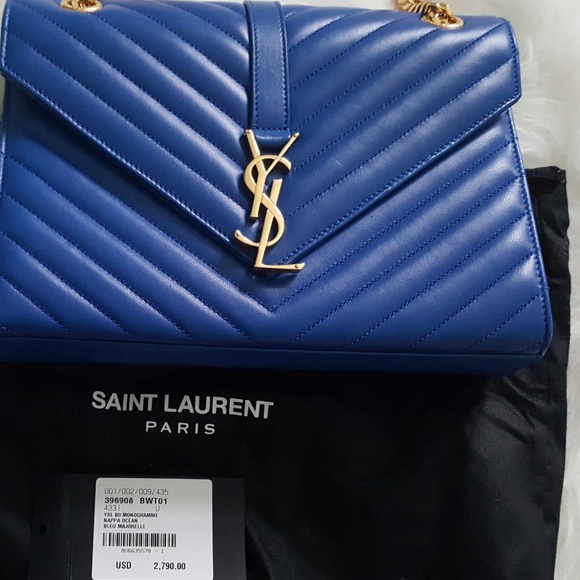 Replica YSL Fake Saint Laurent Medium Envelope Bag In Navy Blue